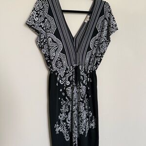 Magic Paisley Print Dress Size M Black White Boho Tie Waist